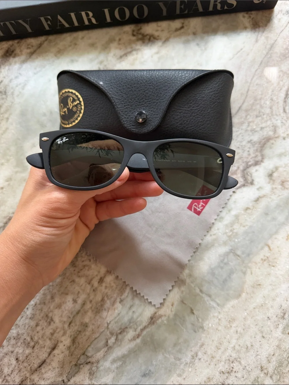 Ray-Ban Matte Black Frame Sunglasses with Green Lenses